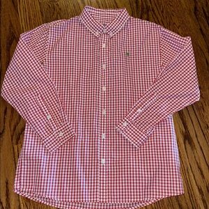 J.Bailey boys red and white plaid button down long sleeved shirt size 12 NWOT